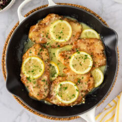 Close up photo of Lemon Chicken in a skillet