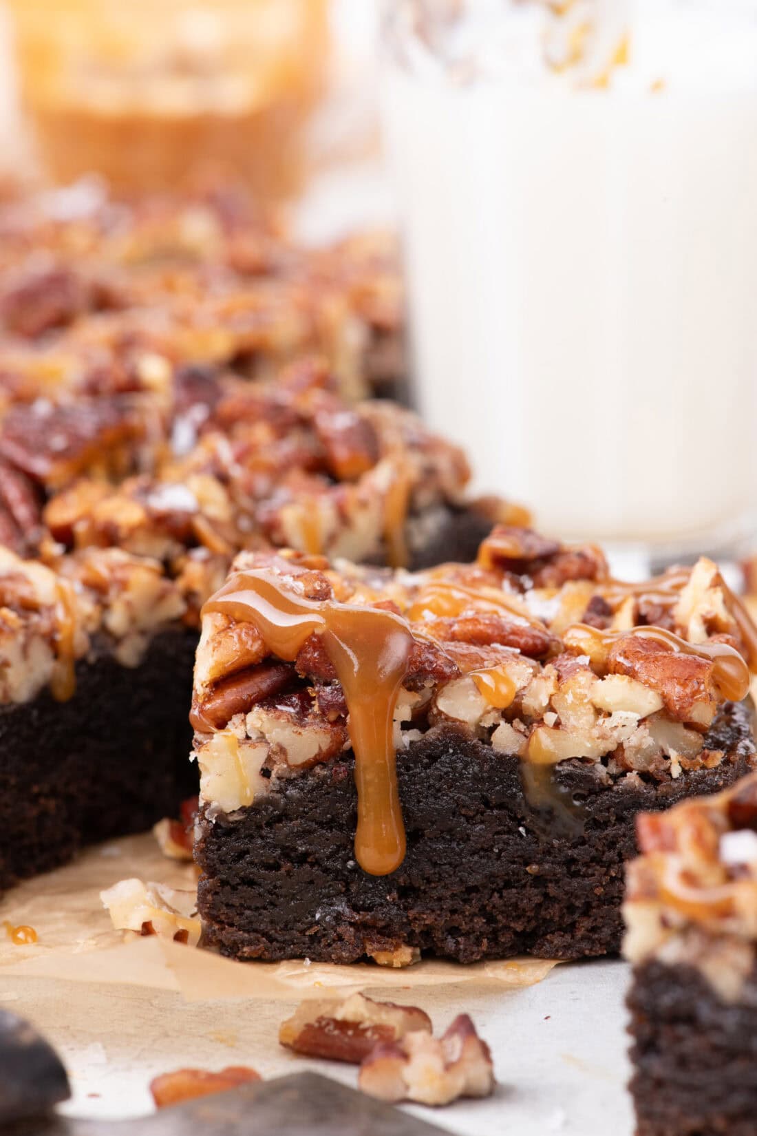 Close up photo of a Pecan Pie Brownie