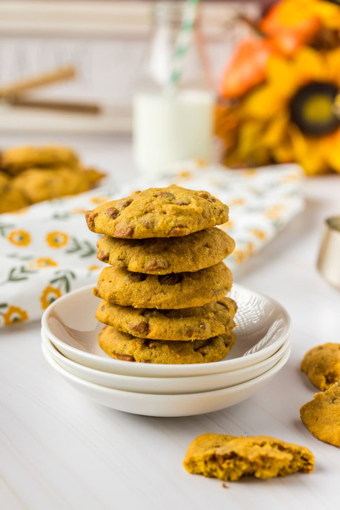 Stack of Pumpkin Cinnamon Chip Cookies