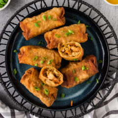 Close up photo of a plate of Shrimp Egg Rolls