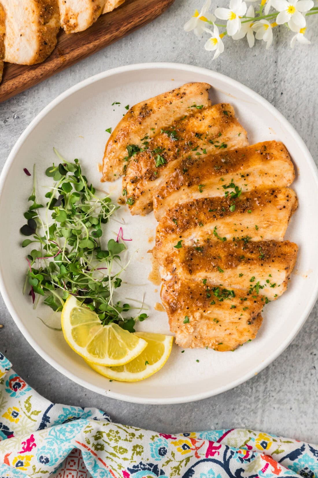 Sliced Sous Vide Chicken Breast on a plate