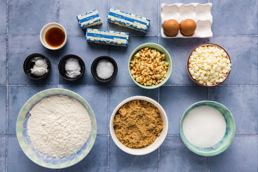 Ingredients for White Chocolate Macadamia Nut Cookies