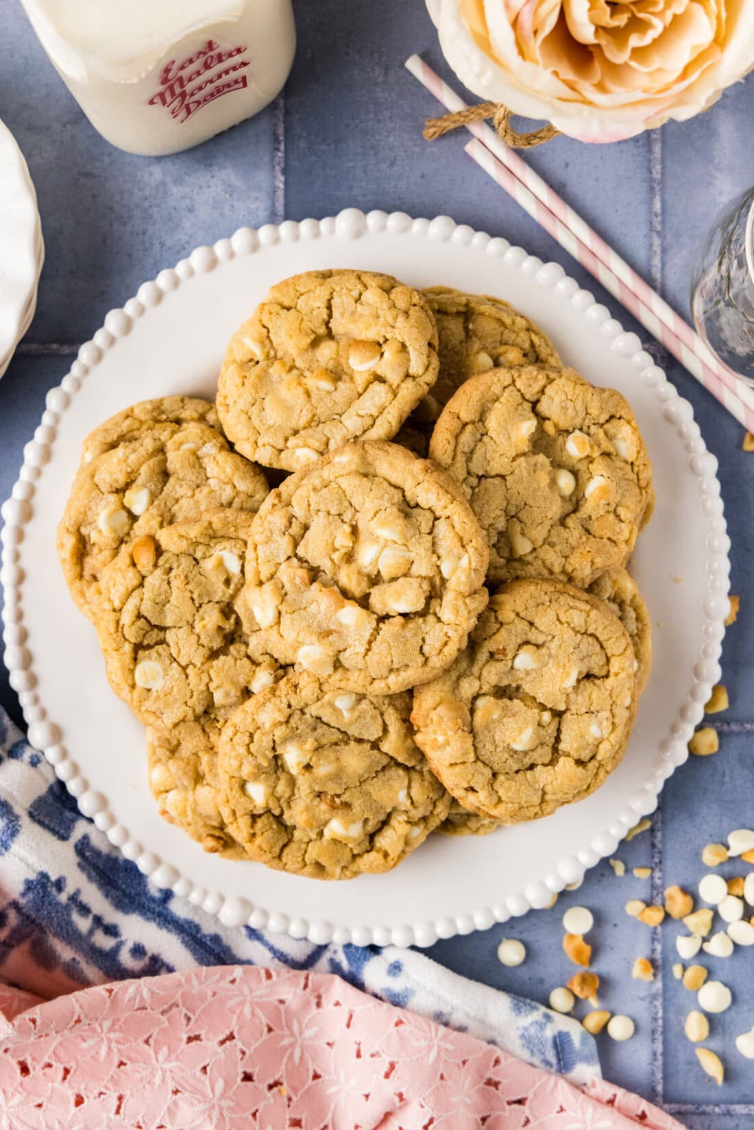 Plate of White Chocolate Macadamia Nut Cookies