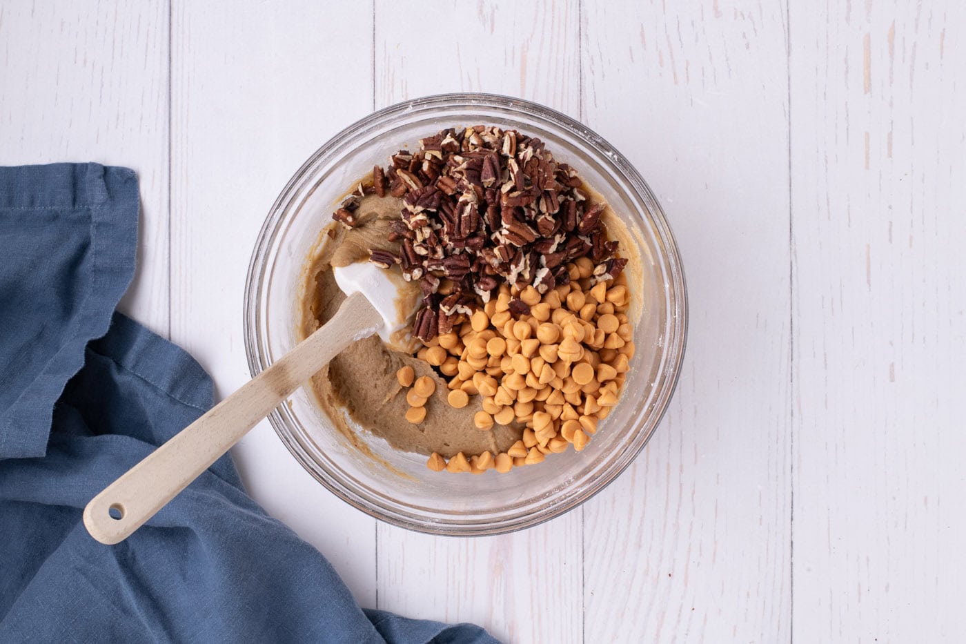 butterscotch chips and chopped pecans added to blondies batter