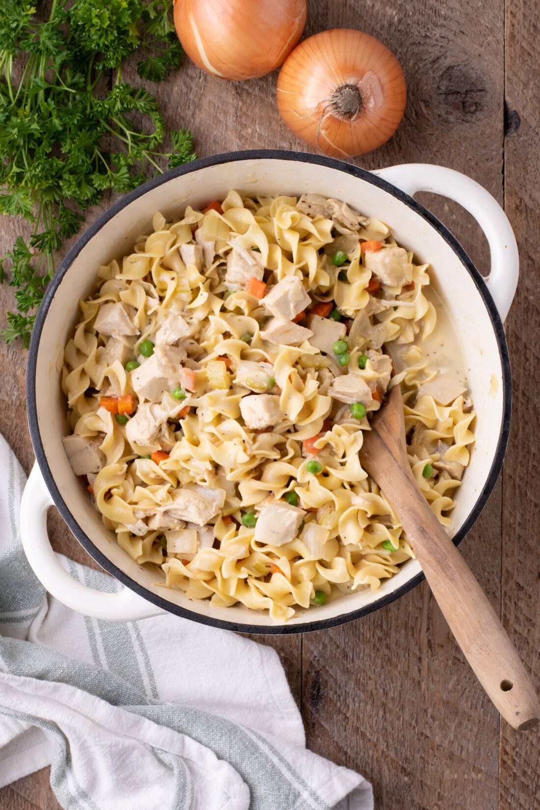 Pot of Chicken Pot Pie Pasta