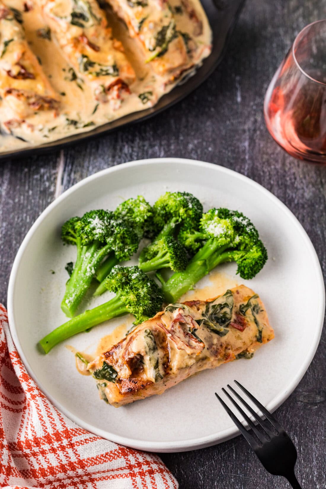 Creamy Salmon on a plate with broccoli 