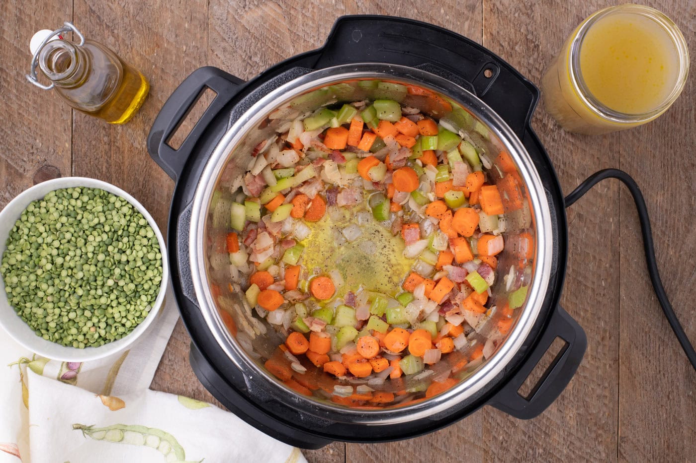 chicken stock added to vegetables in instant pot