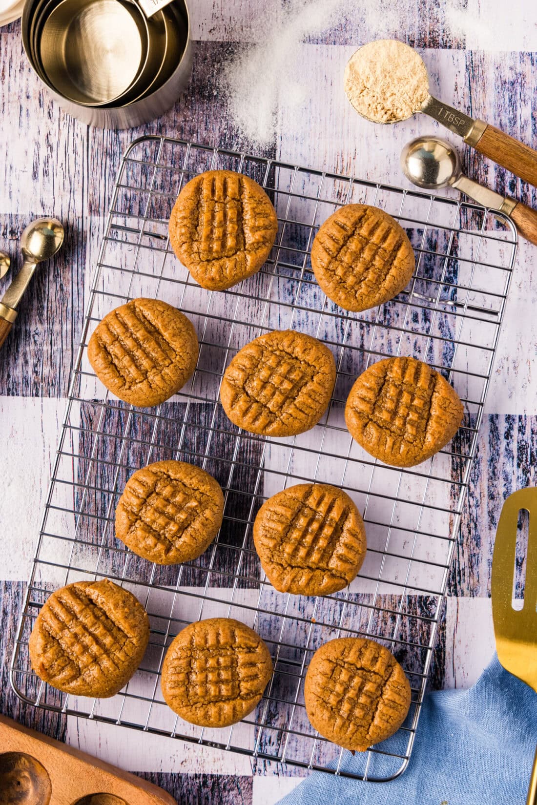 Keto Peanut Butter Cookies resting on a wire rack