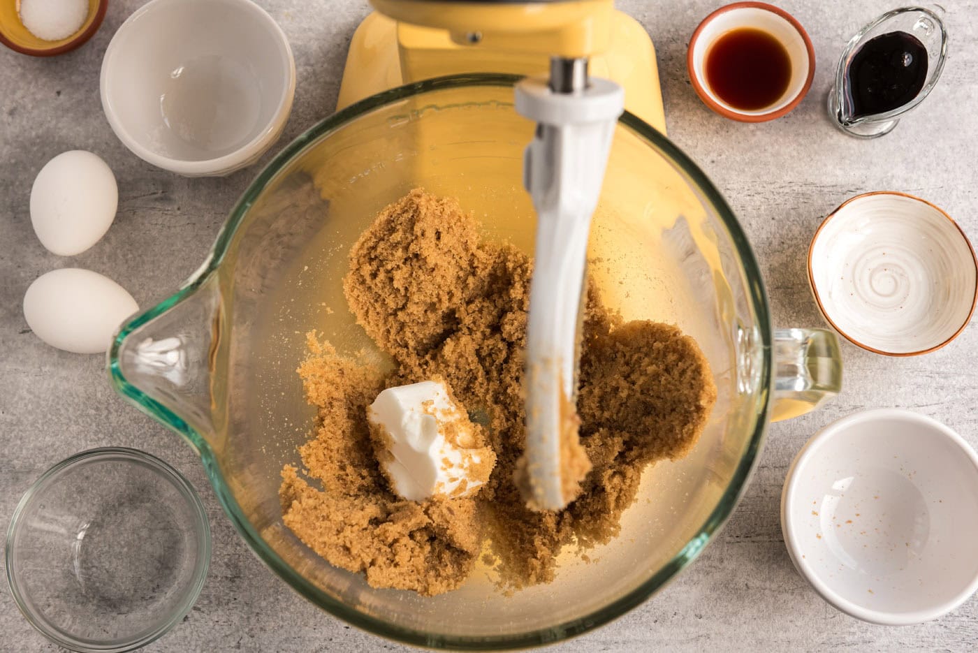 shortening added to butter and sugar mixture in stand mixer bowl