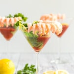 Close up photo of three Shrimp Cocktails