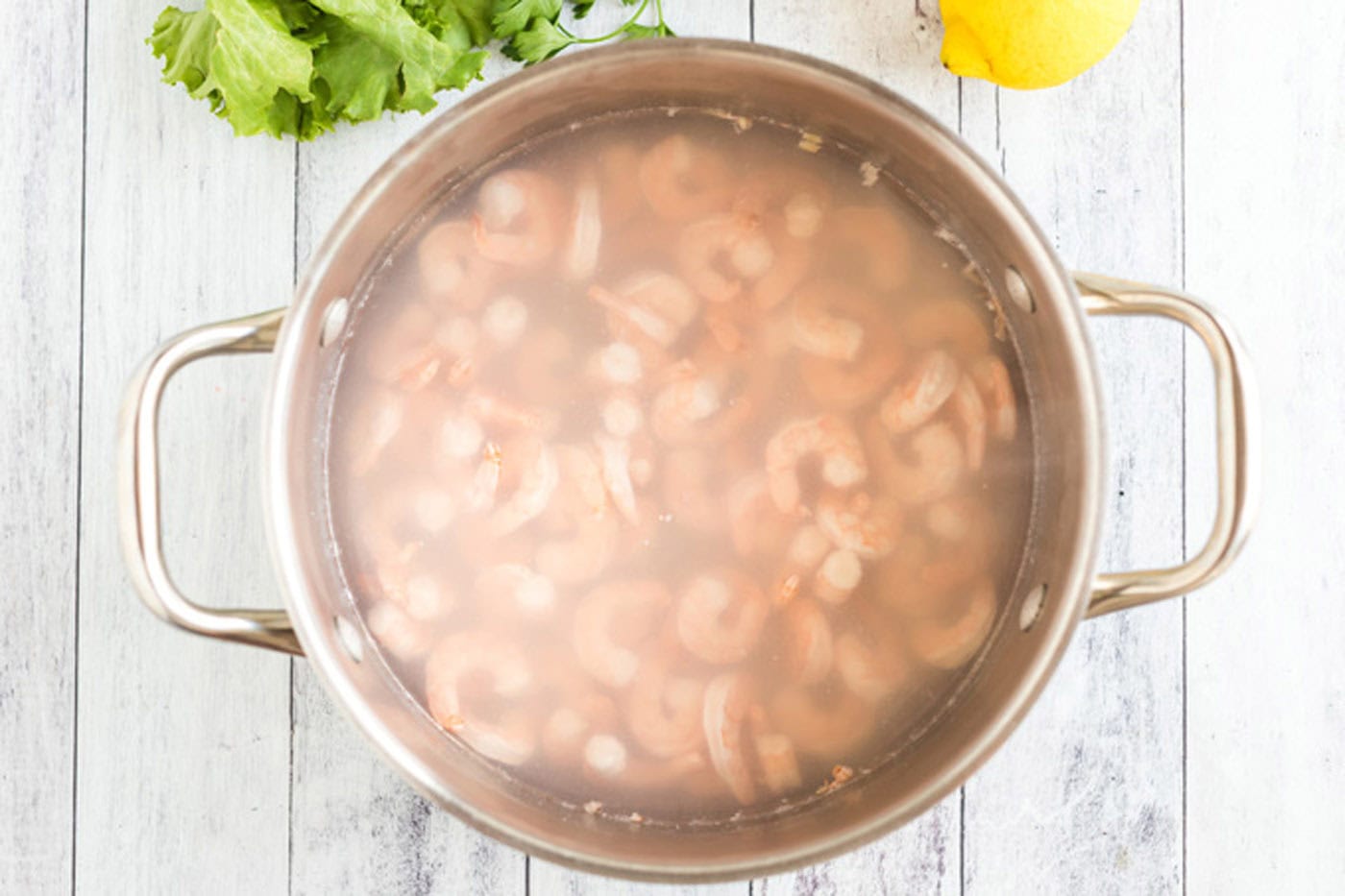 shrimp in a pot of water