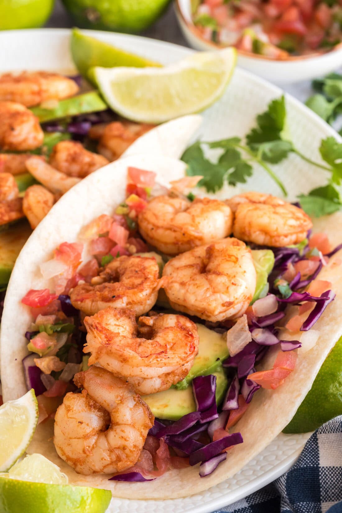 Close up photo of a shrimp taco