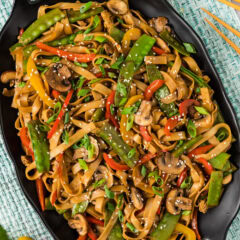 Close up photo of a platter of Vegetable Lo Mein