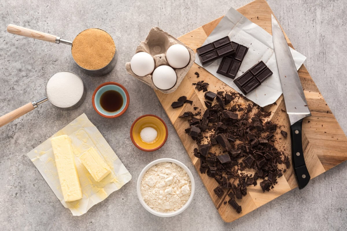 Ingredients for Brownies in a Cast Iron Skillet