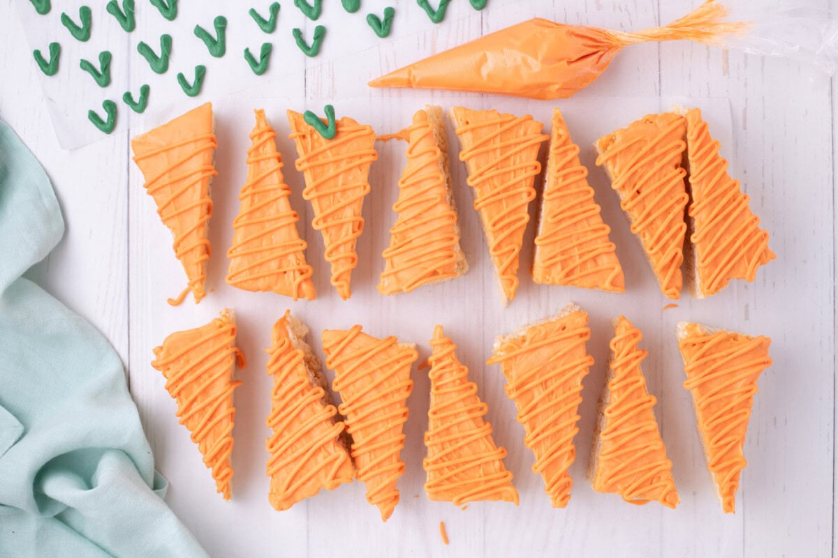 orange dipped and drizzled carrot rice krispy treats