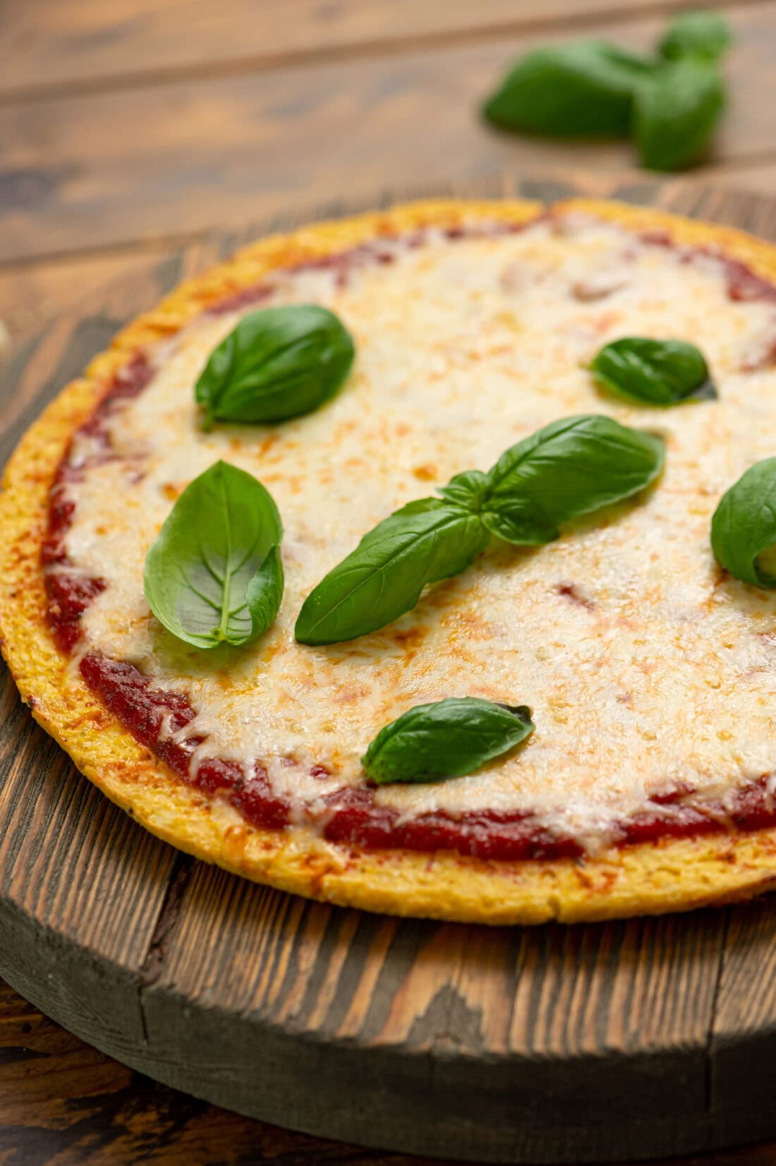 Close up photo of a Cauliflower Pizza Crust 