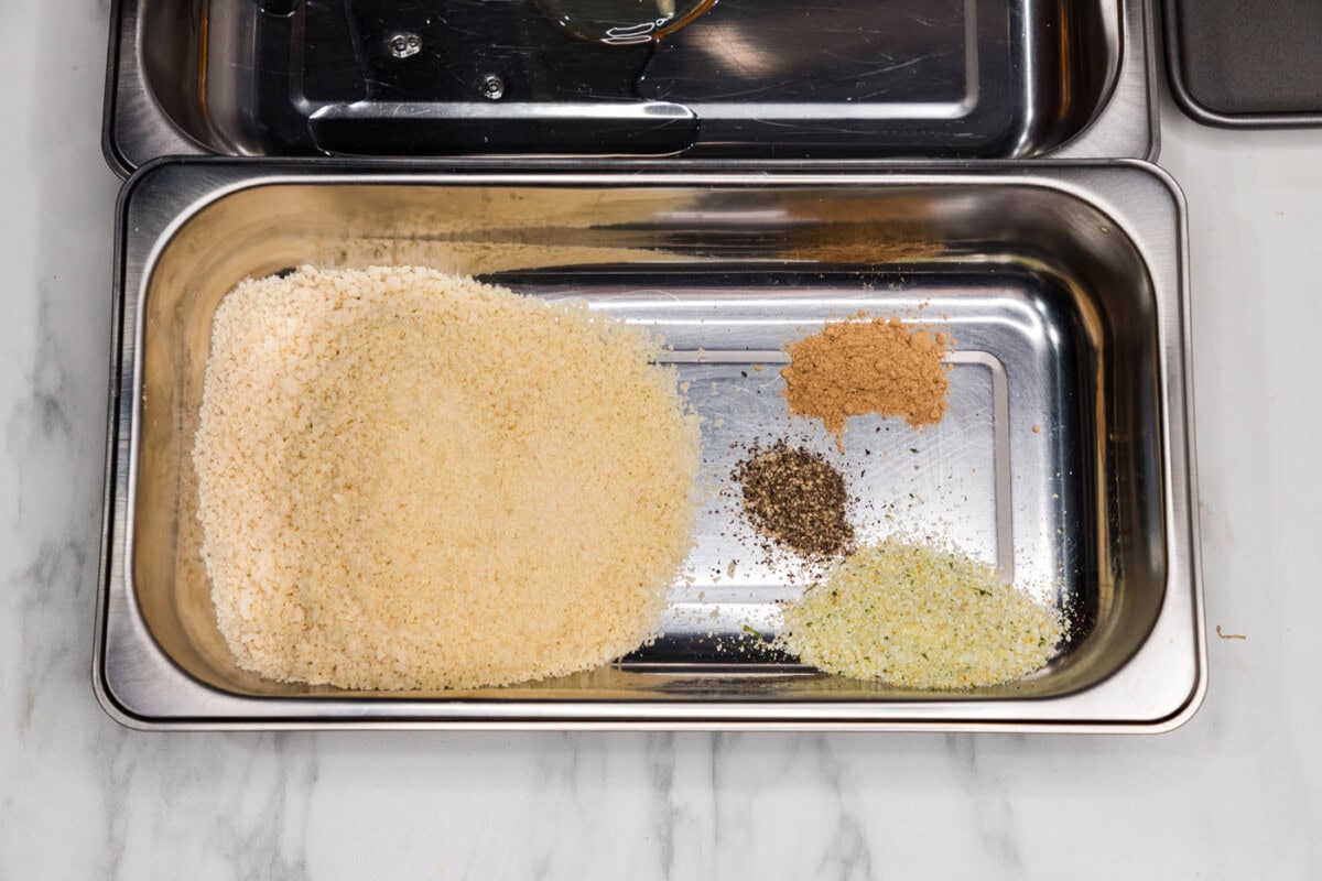 panko breadcrumbs and seasonings in a breading tray