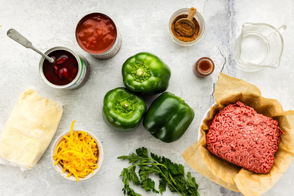Ingredients for Chili and Cornbread Stuffed Peppers