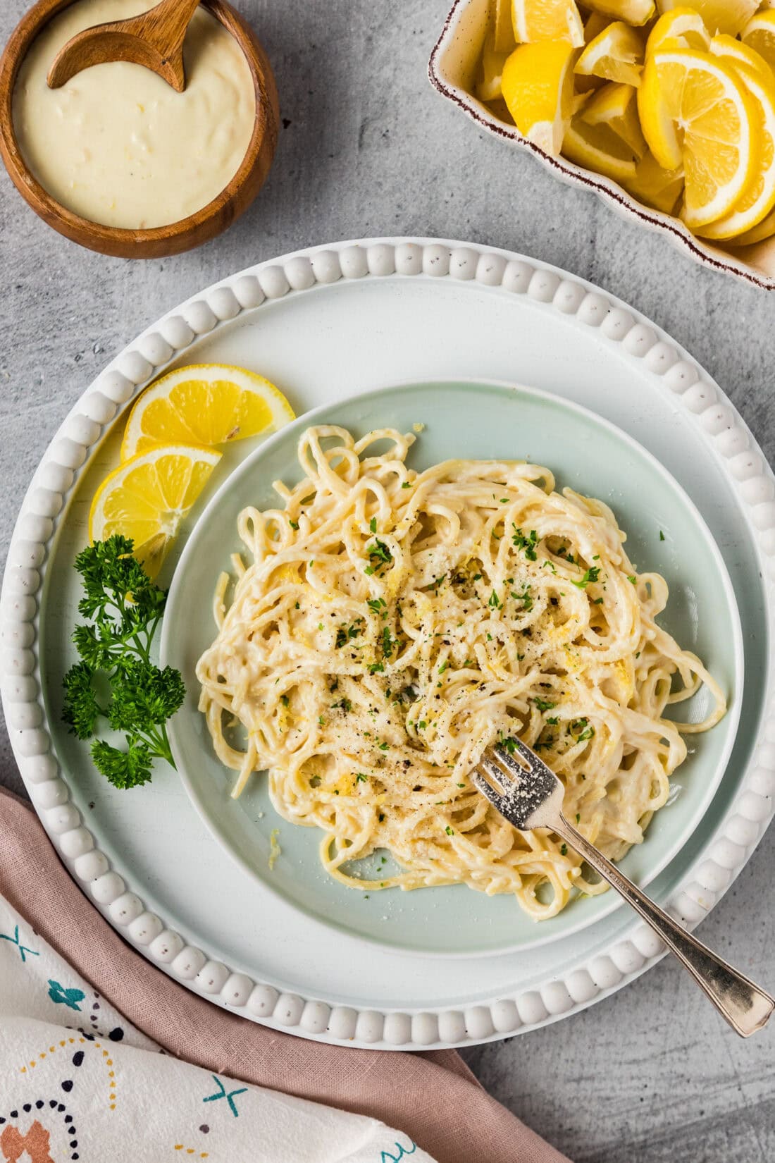 Plate of pasta covered in Lemon Cream Sauce