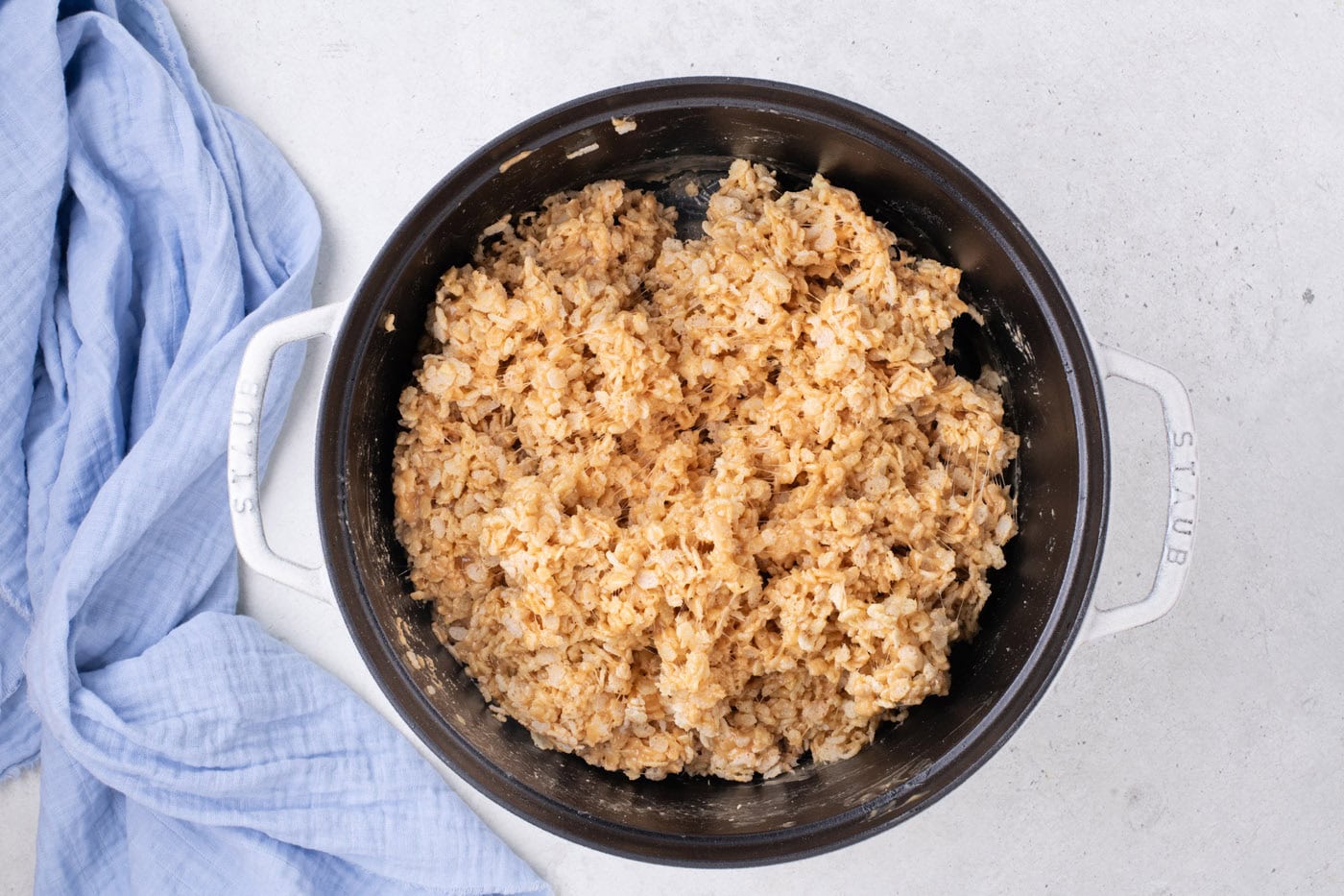 rice krispie peanut butter mixture in a pot