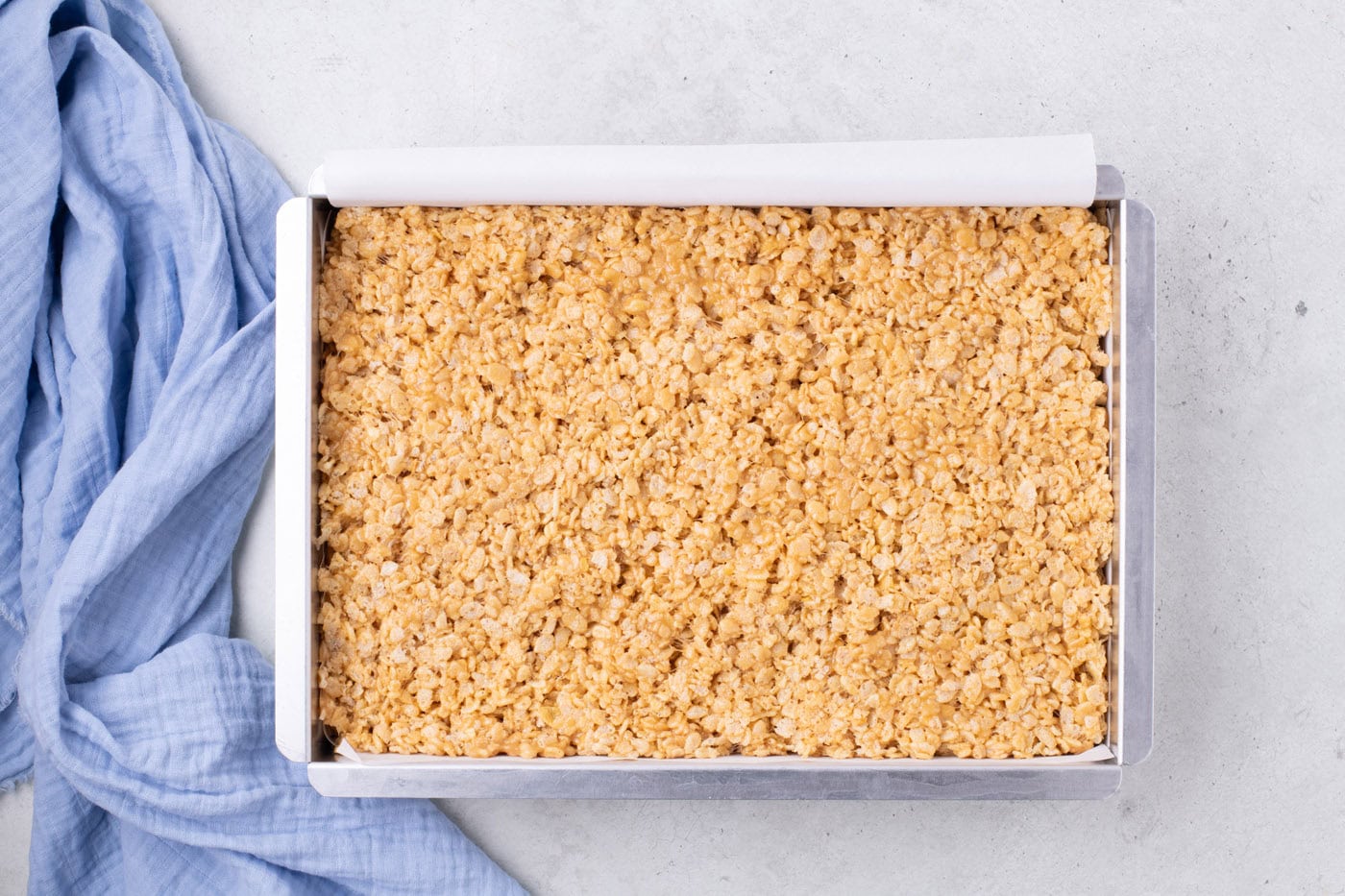 peanut butter rice krispies in a pan