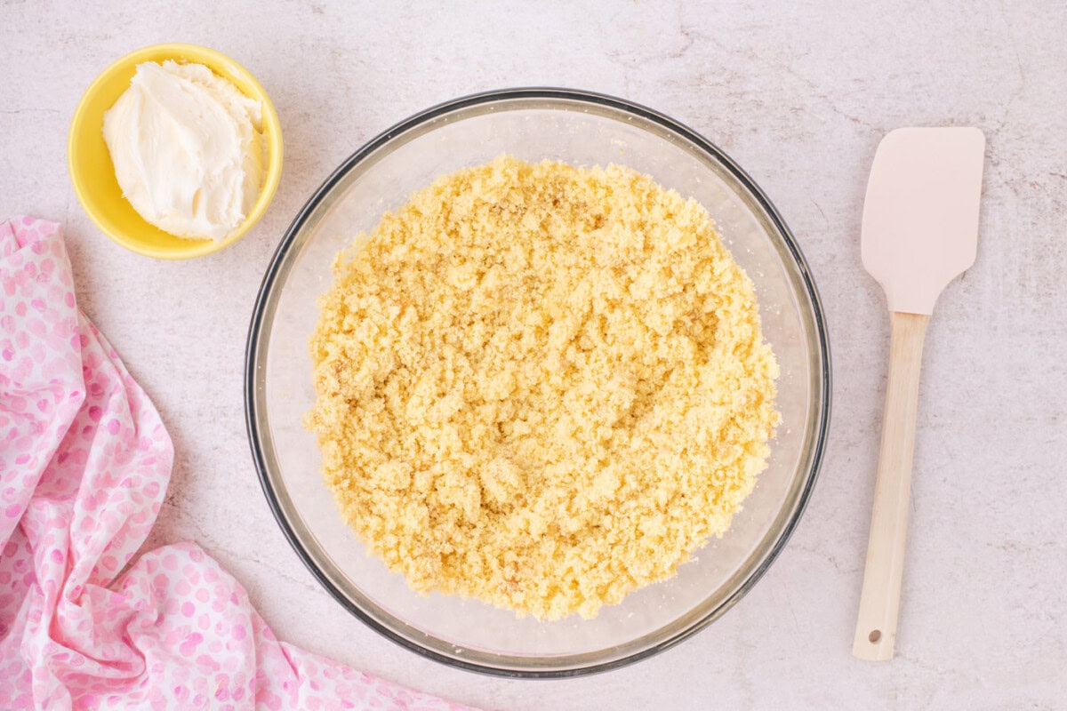 crumbled cake in a bowl