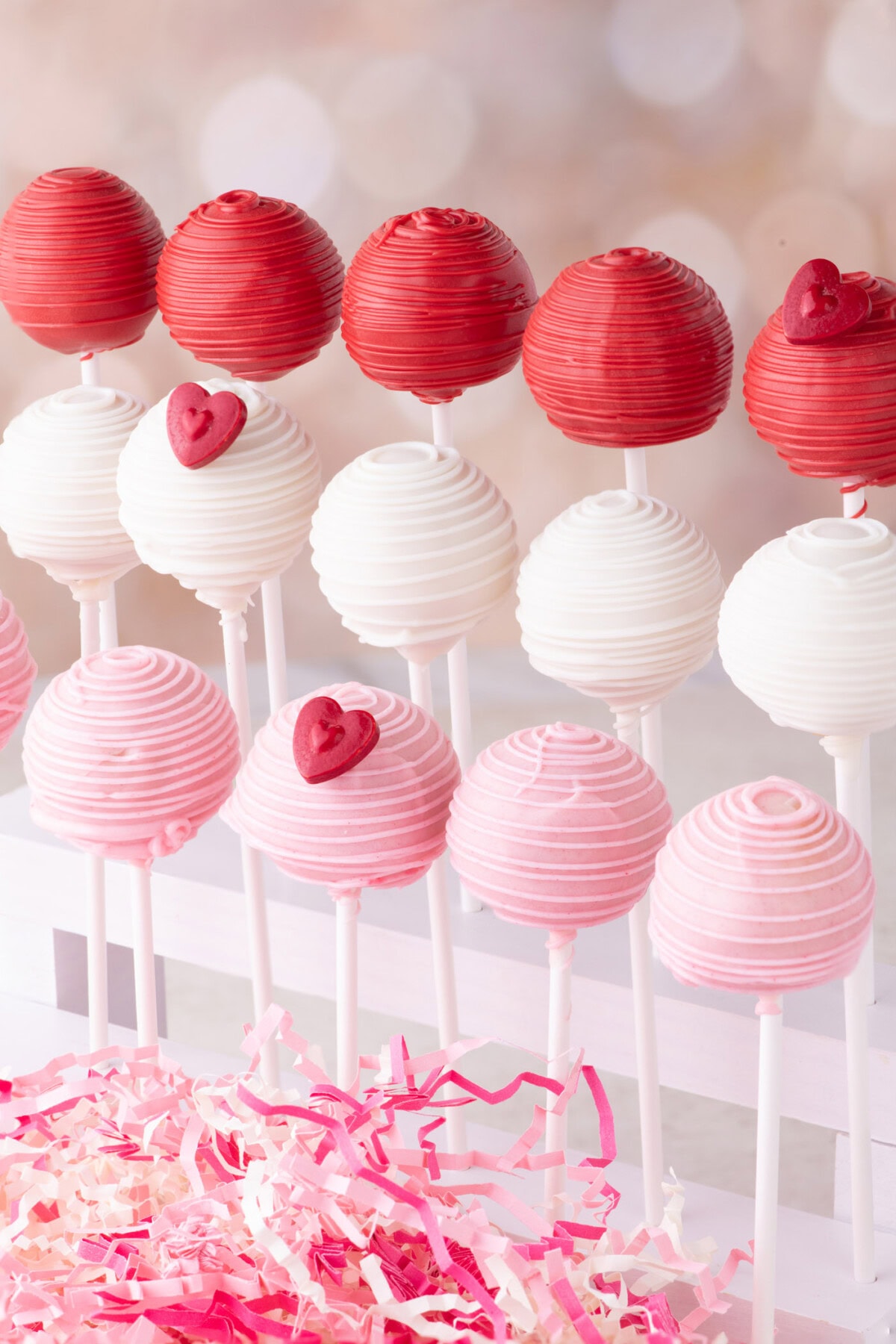 Valentine Cake Pops on a cake pop stand