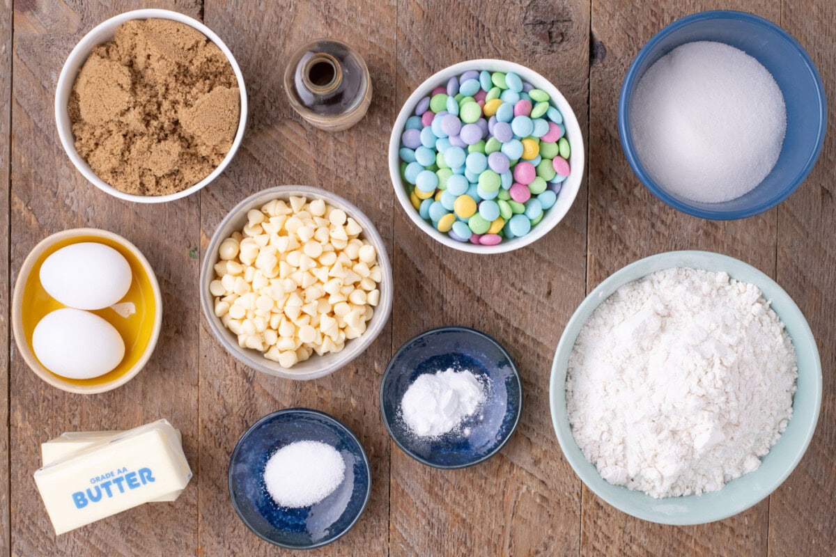 Ingredients for Easter M&M Cookies