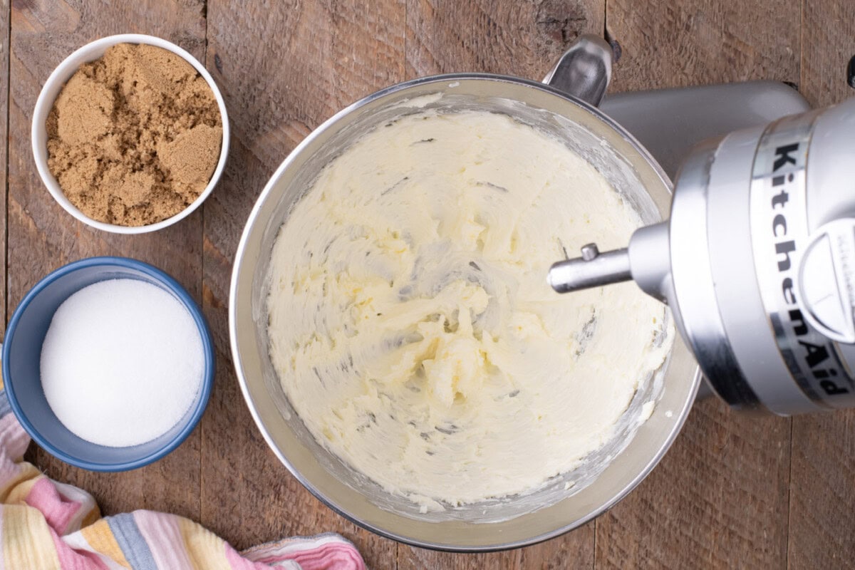 butter beaten in a stand mixer bowl