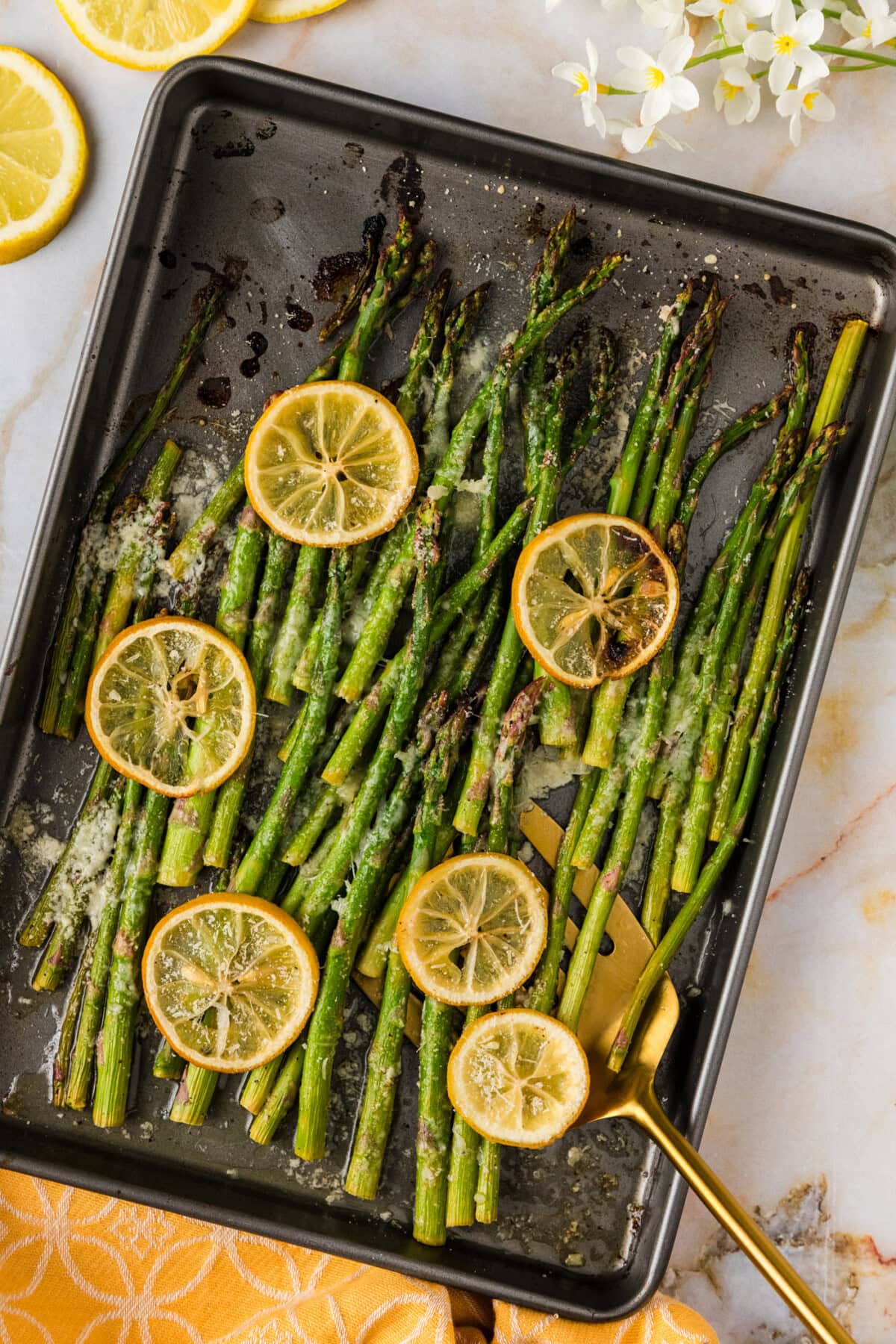 Sheet pan of Lemon Asparagus
