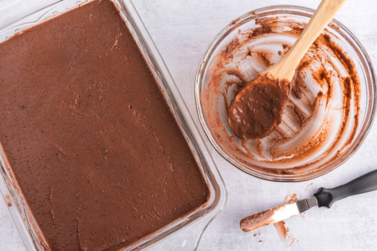 chocolate pudding in a baking dish