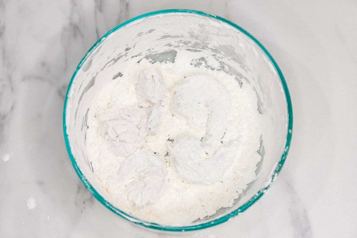 flour dredged shrimp in a bowl
