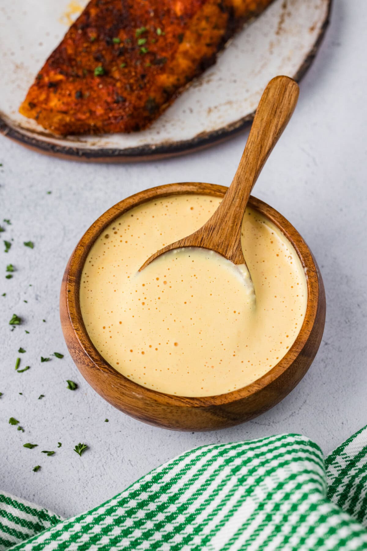 Bowl of Remoulade Sauce with a spoon in it
