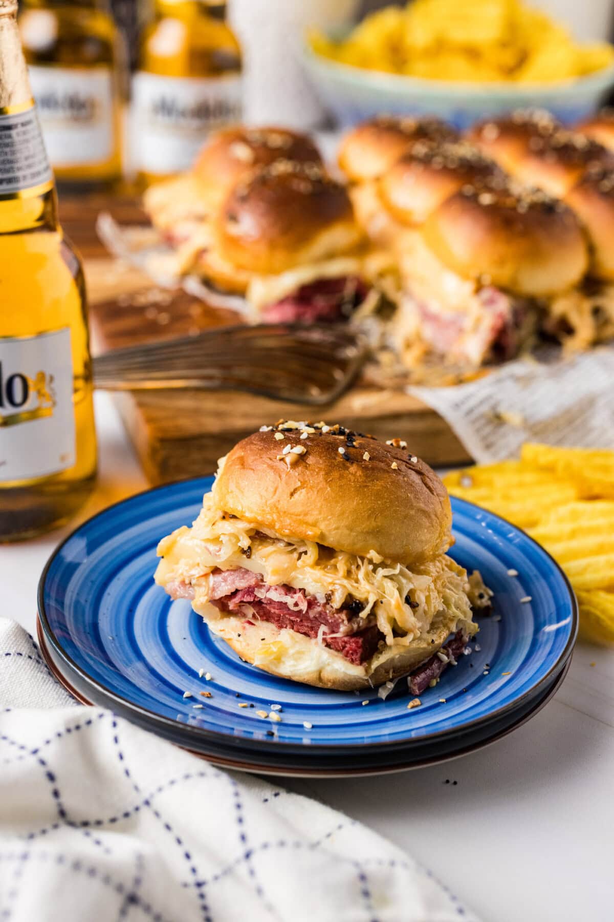Reuben Sliders on a plate