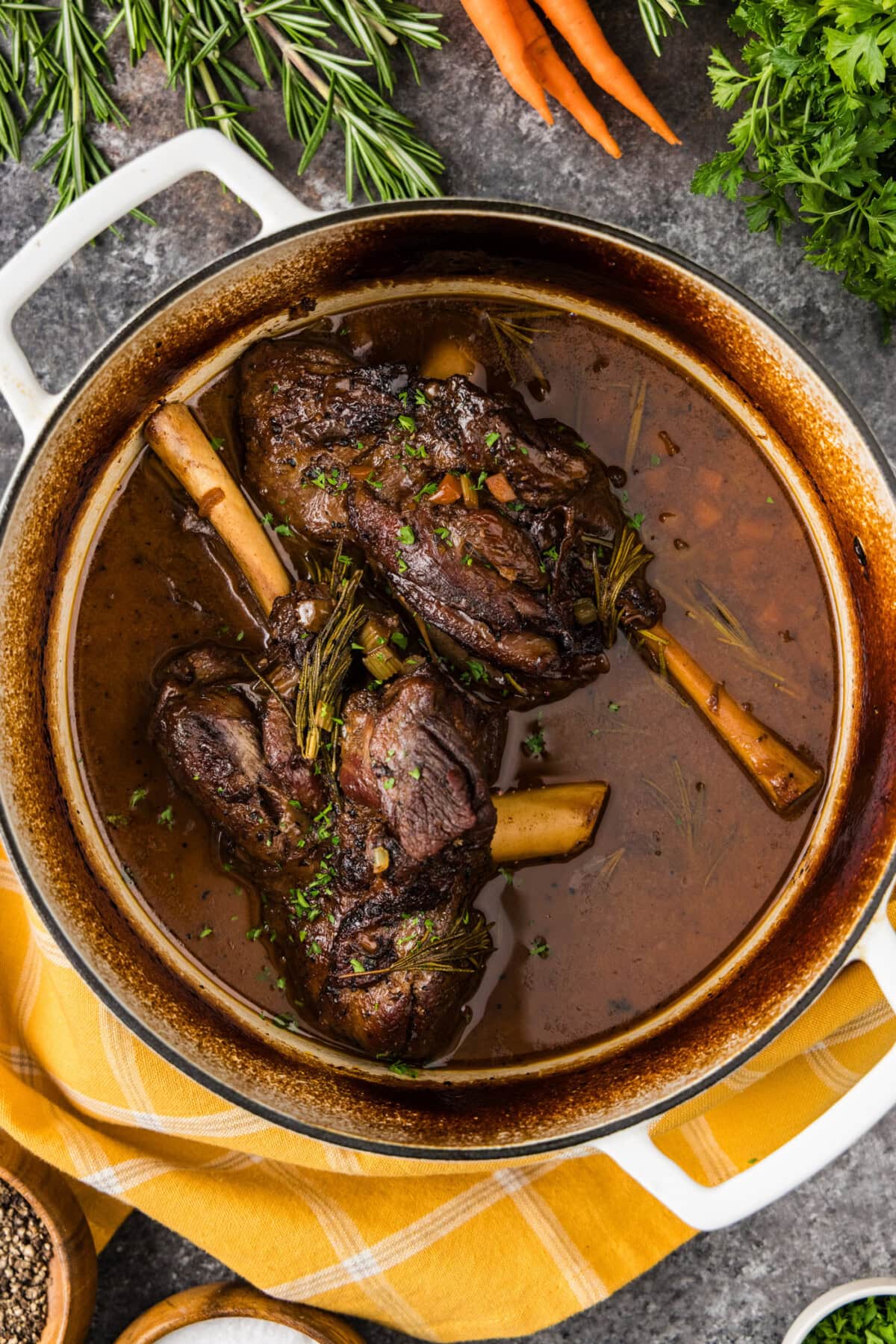 Pot of Braised Lamb Shanks