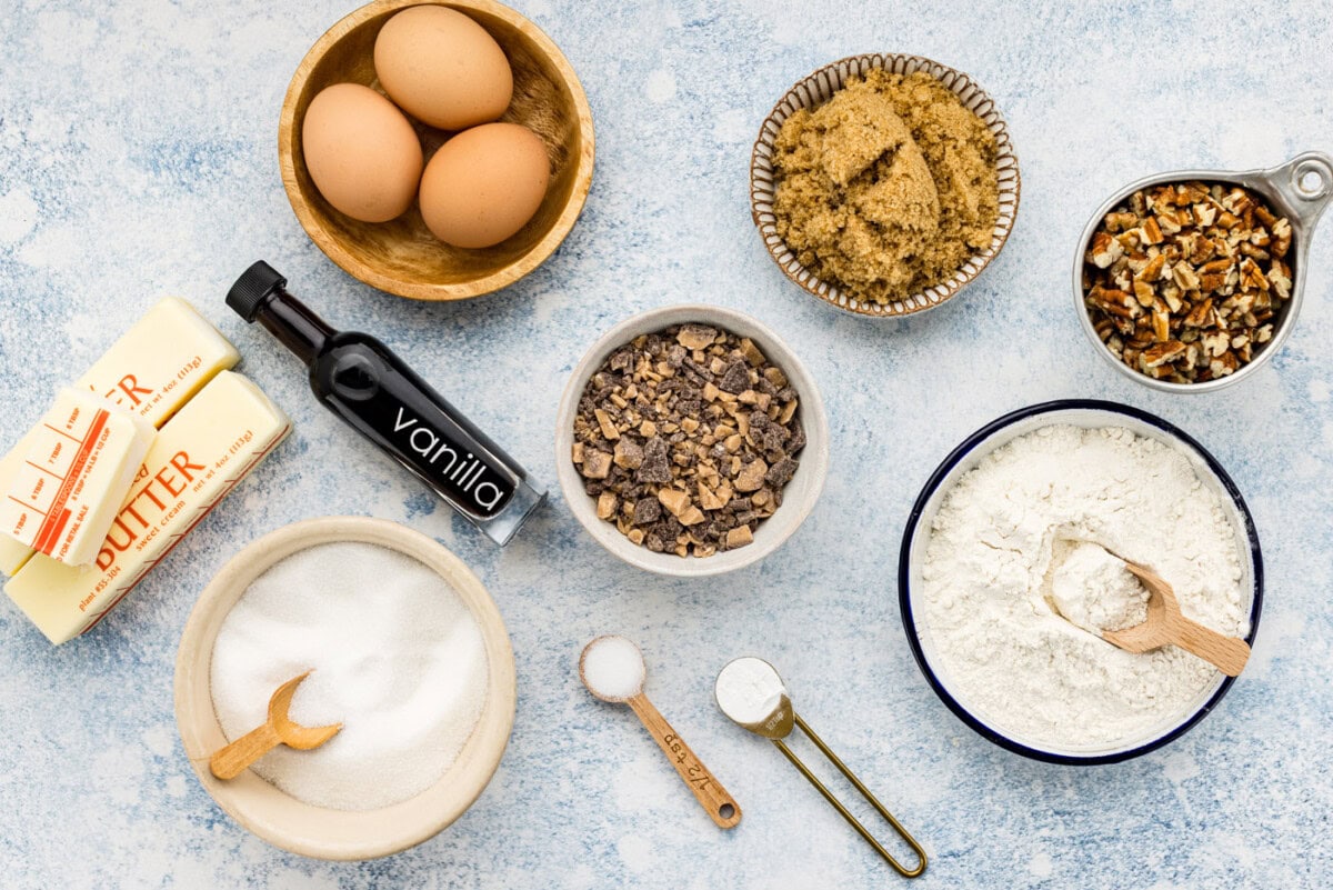Ingredients for Brown Butter Chocolate Toffee Blondies