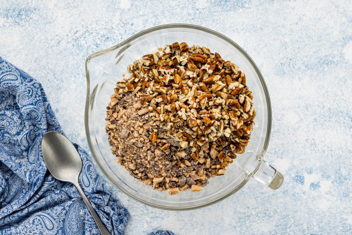 pecans and toffee bits in a bowl