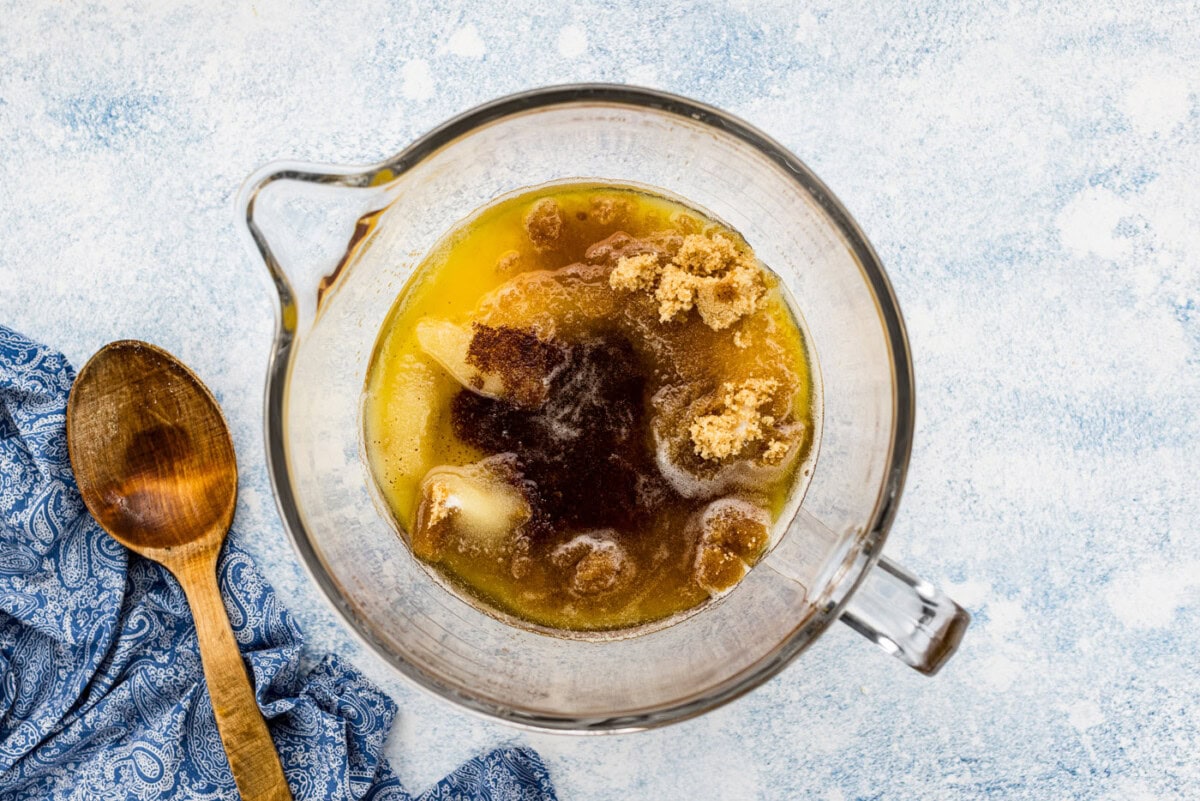 browned butter with sugar in a mixing bowl