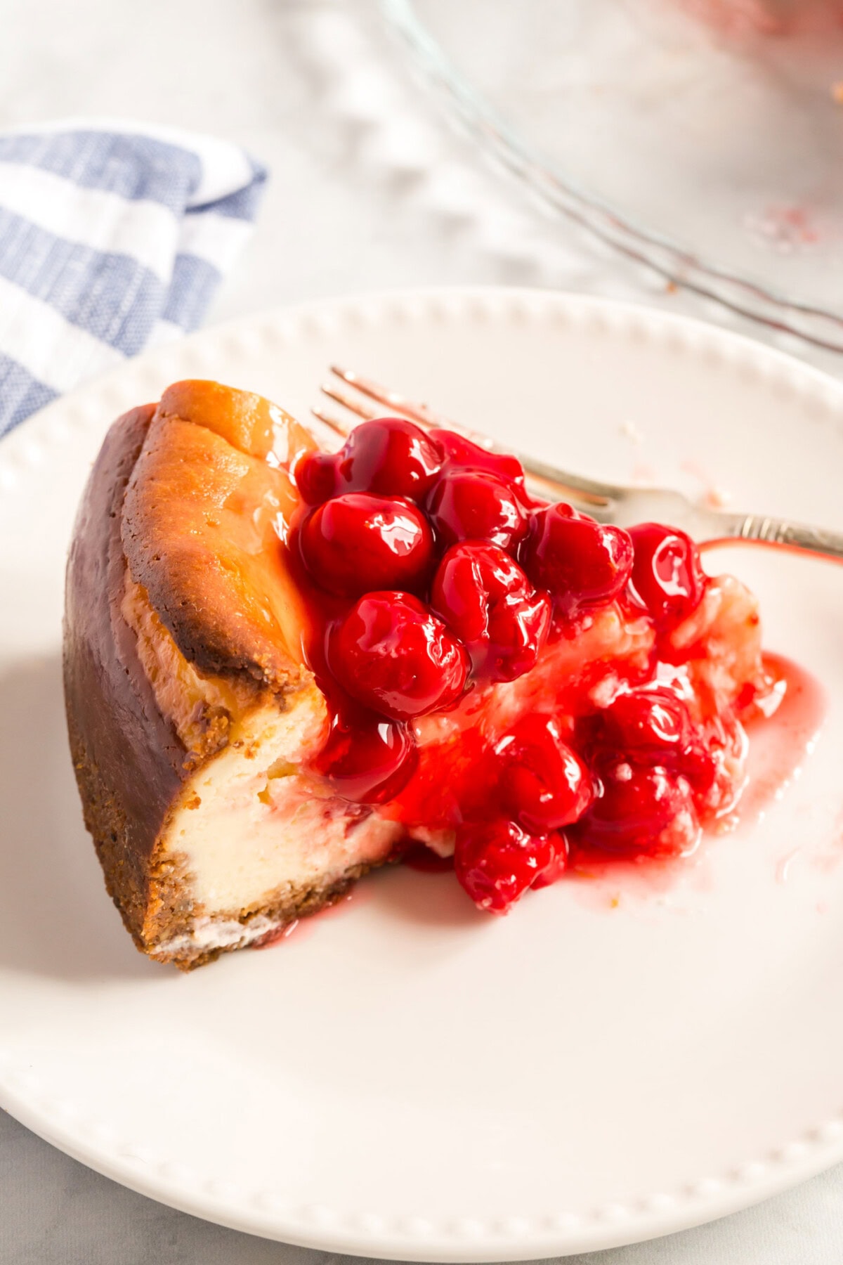Slice of Cherry Cheesecake on a plate