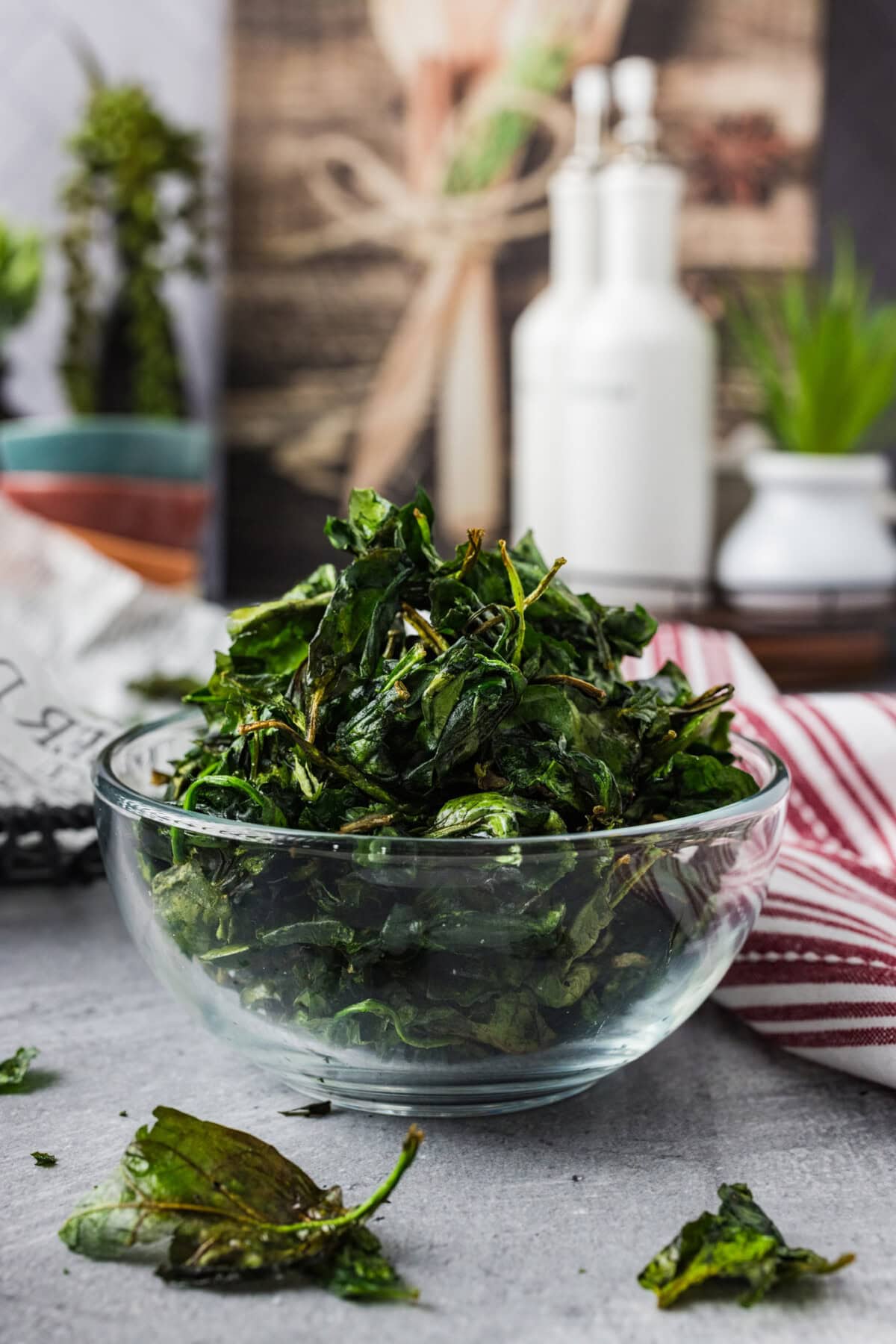 Bowl of Crispy Air Fryer Spinach