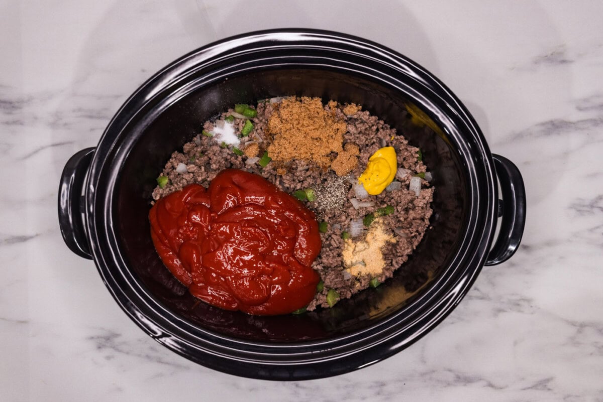 Sloppy joe ingredients in a crockpot