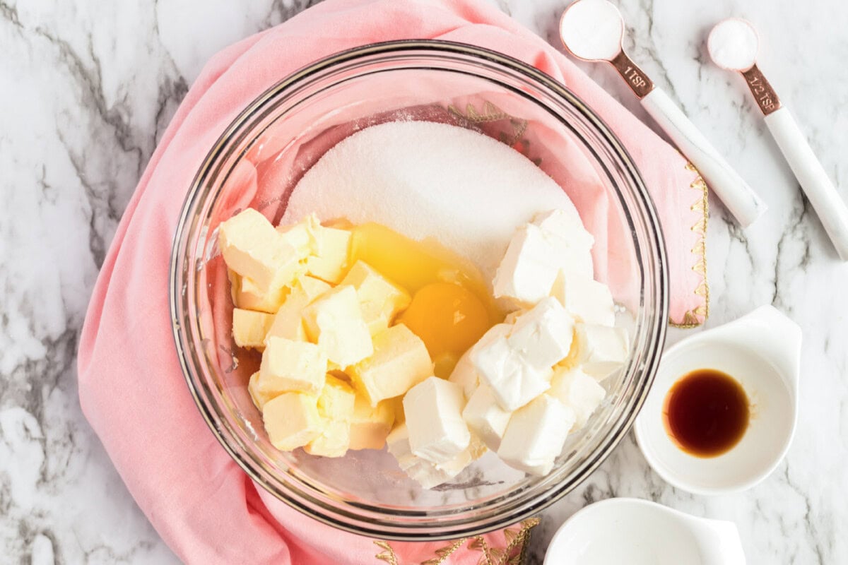 Vanilla added to a bowl of batter
