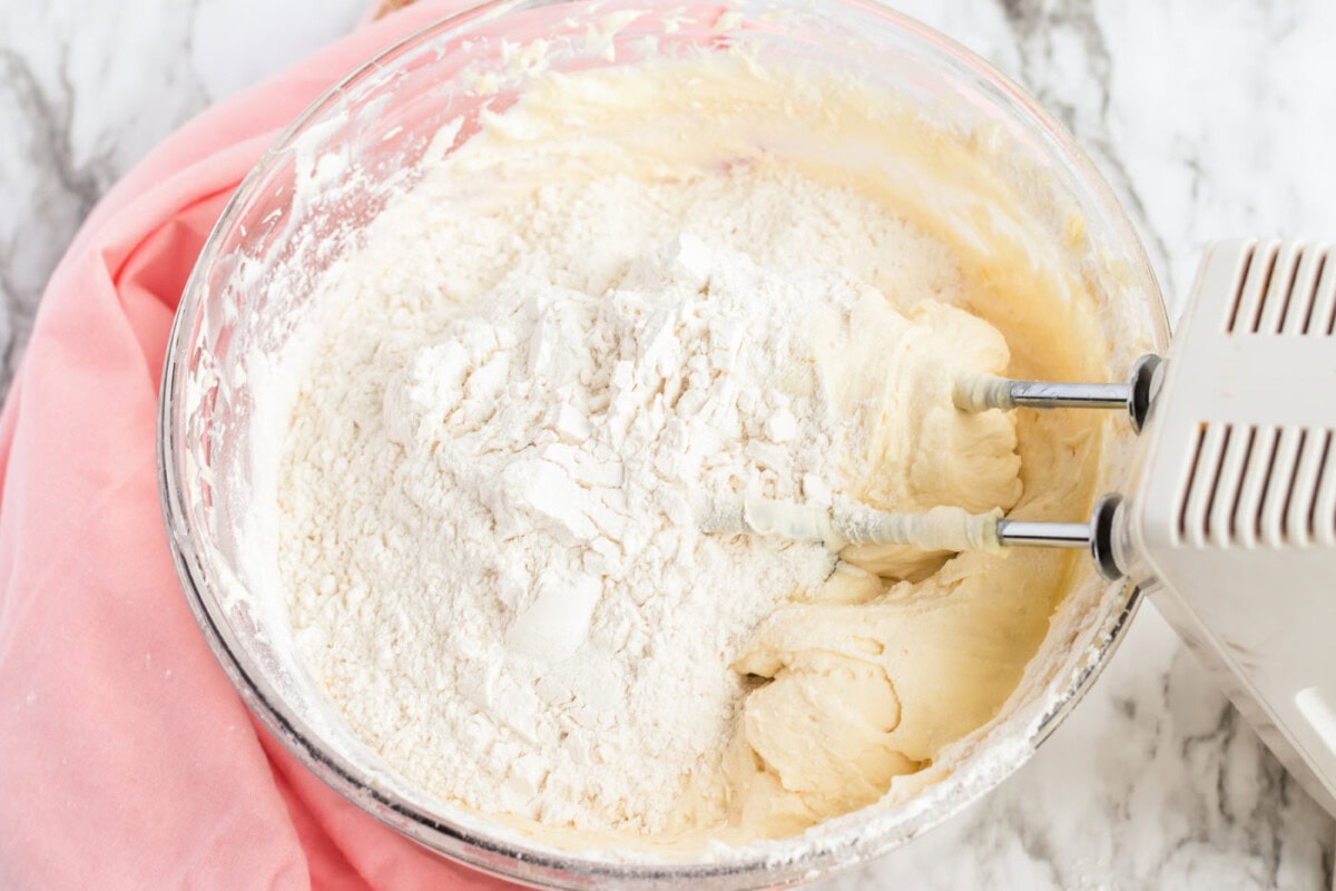 Flour added to the butter mixture