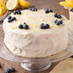 Lemon Blueberry Cake on a cake stand