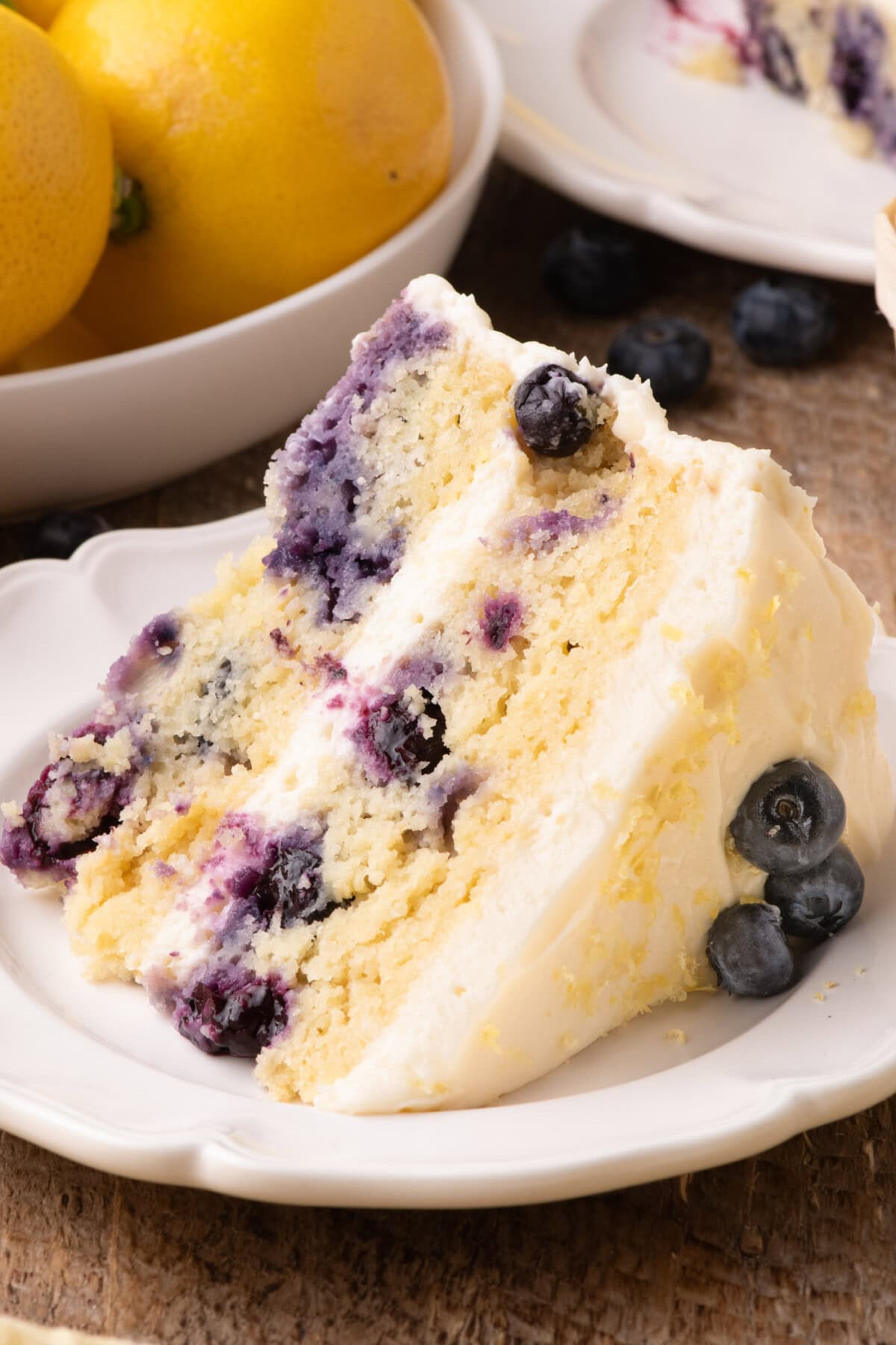 Slice of Lemon Blueberry Cake on a plate