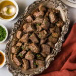Close up photo of a platter of Air Fryer Steak Bites