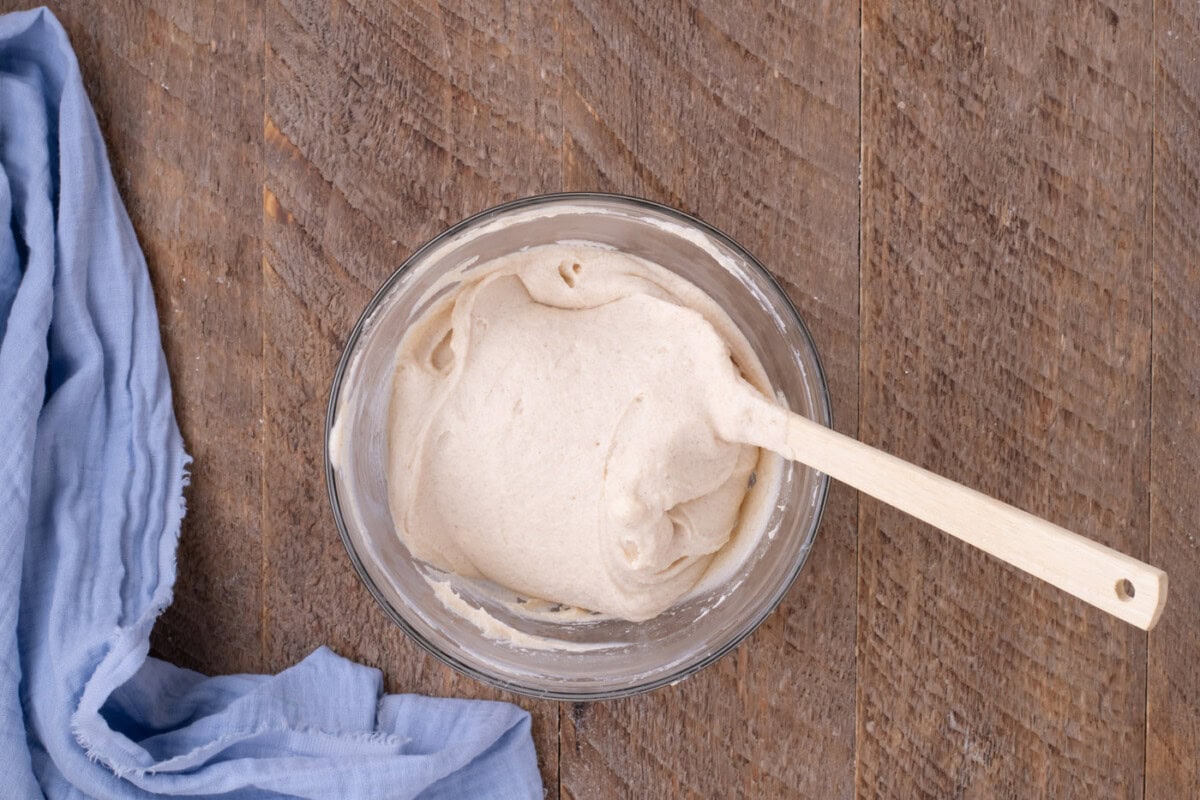 folding mascarpone cheese into ricotta and cinnamon mixture
