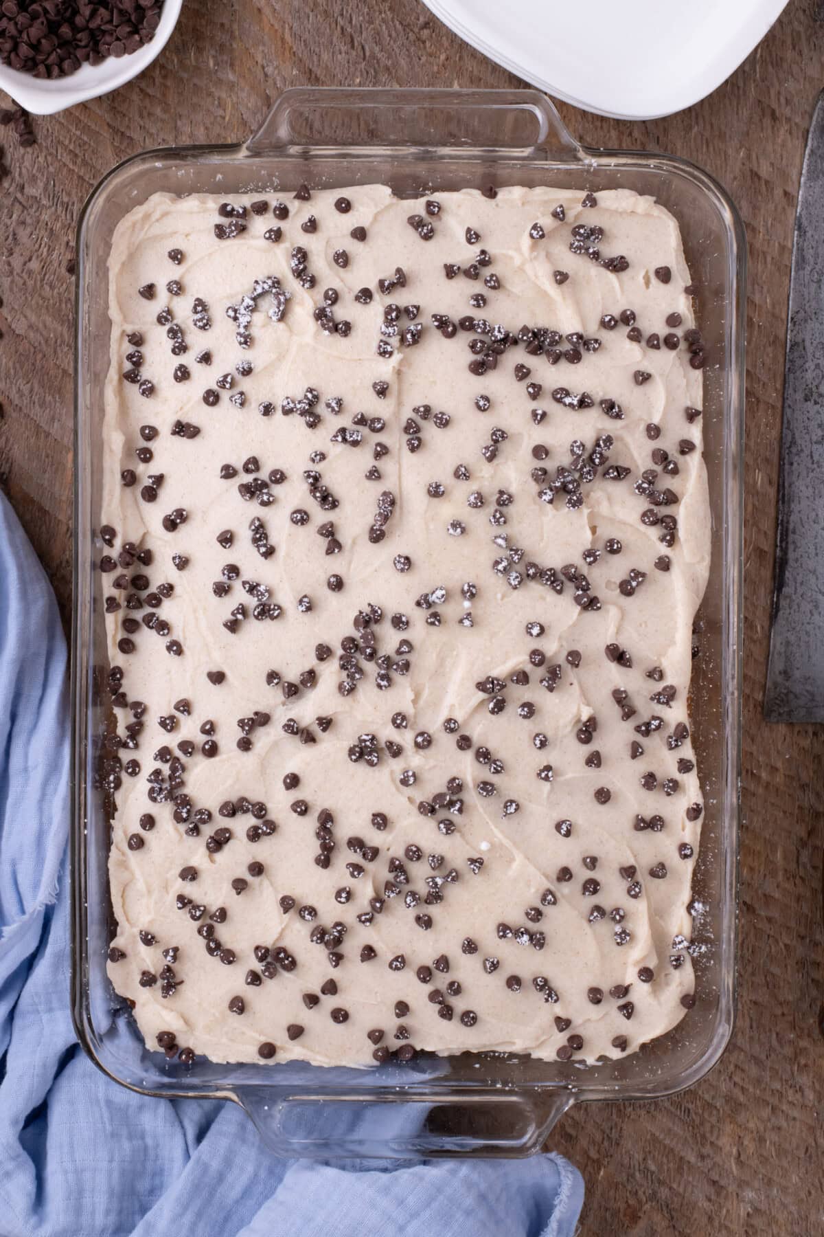 Overhead photo of a Cannoli Poke Cake
