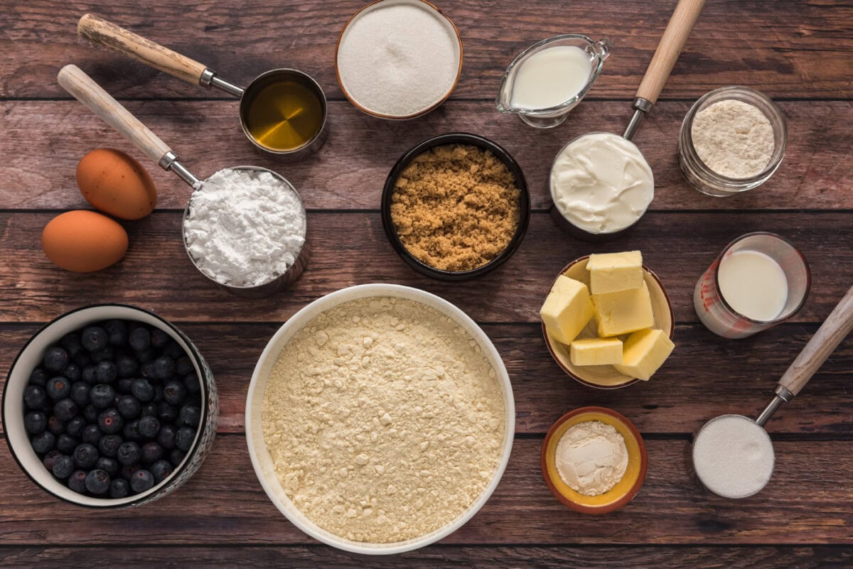 Ingredients for Glazed Lemon Blueberry Cake