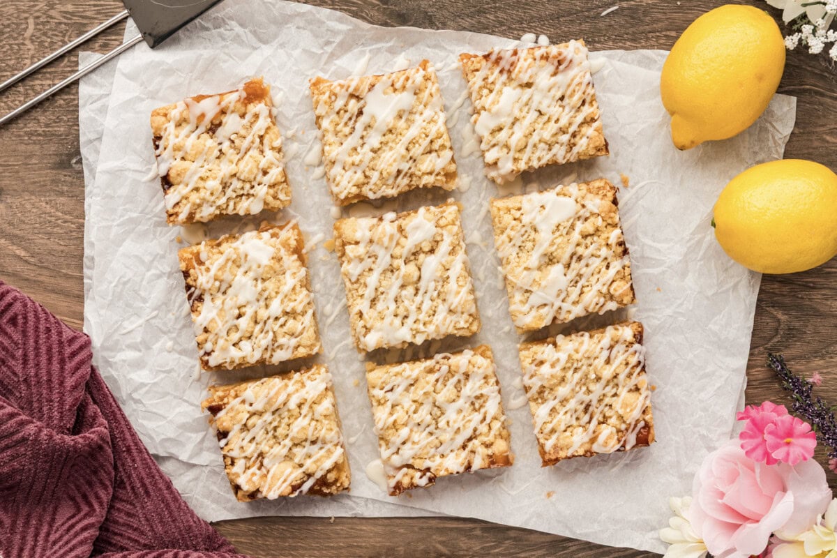 Lemon Streusel Squares cut into 9 squares